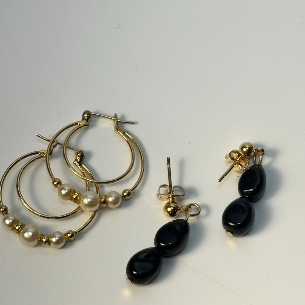 Earring Lot Gold Tone Pearl Clip Hoop and Dangle‎